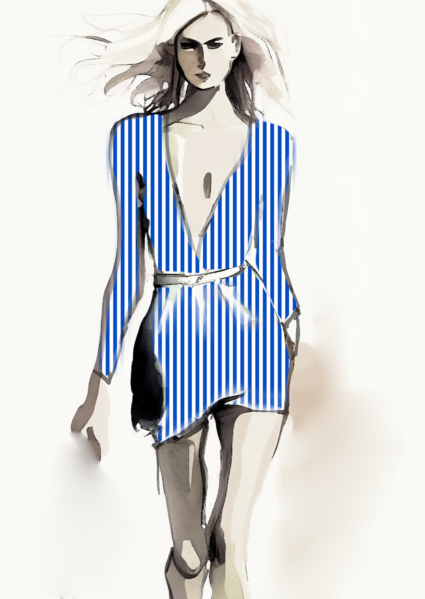 Stripe Vertical - 10mm - Cobalt & White