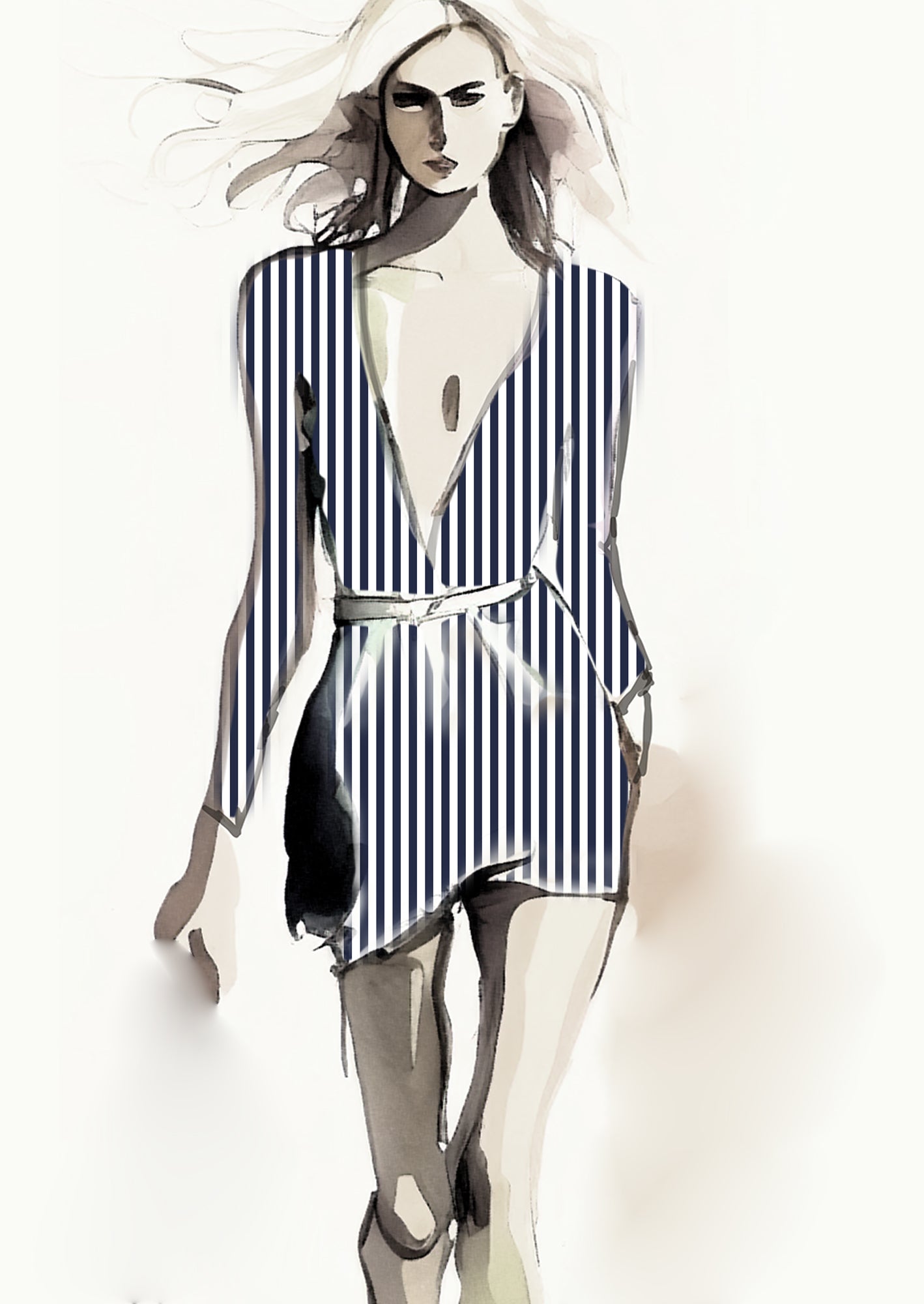Stripe Vertical - 10mm - Navy Blue & White