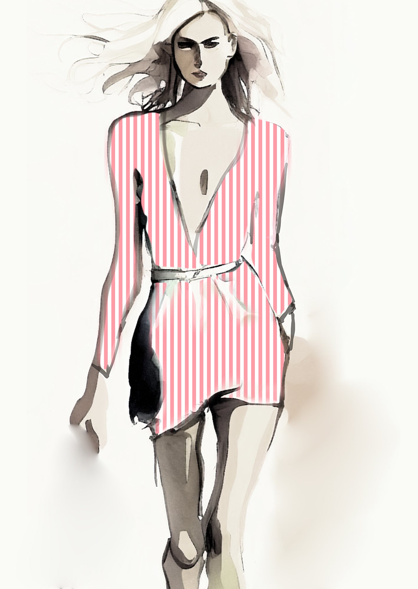 Stripe Vertical - 10mm - Rose & White
