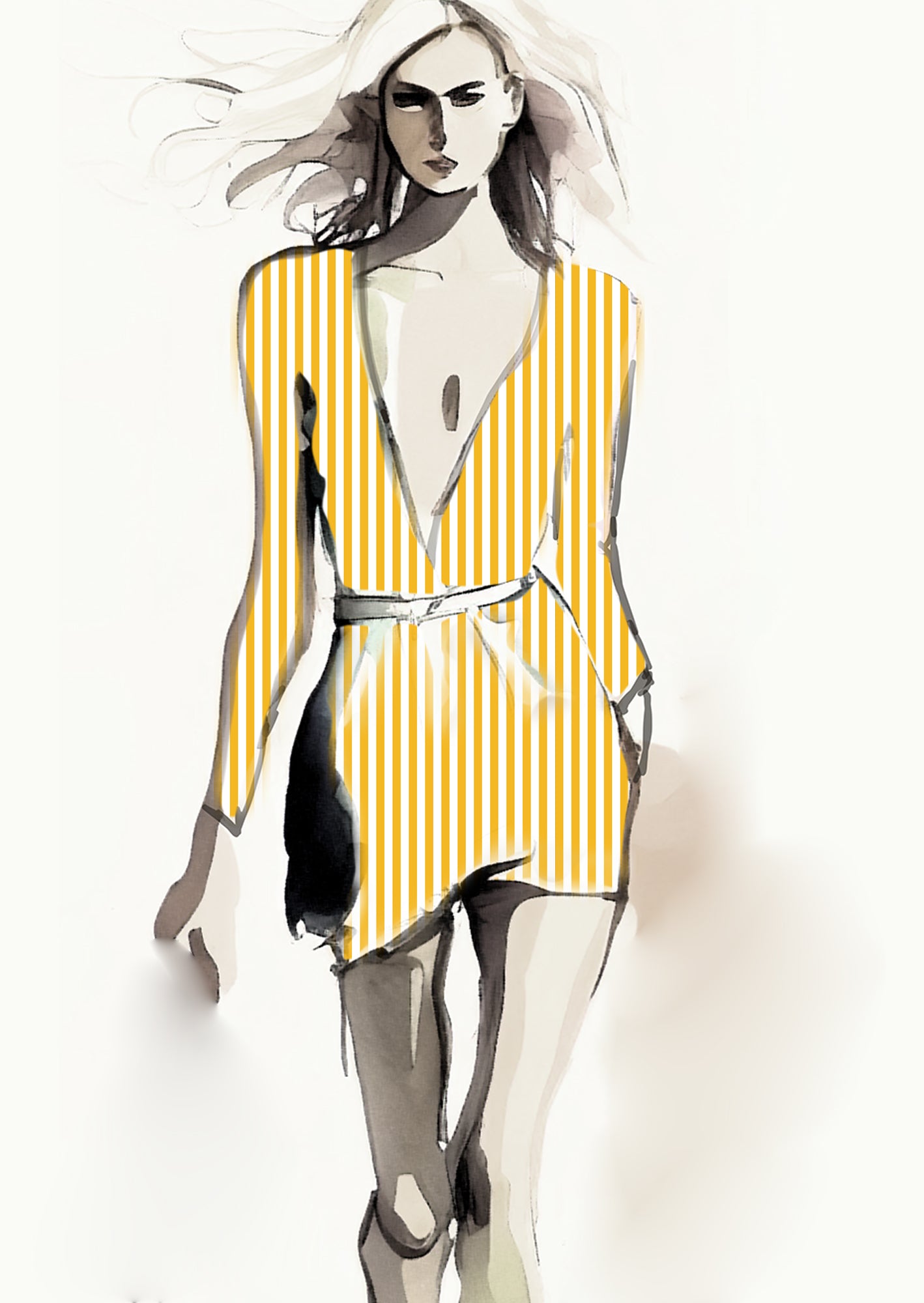 Stripe Vertical - 10mm - Sun Yellow & White