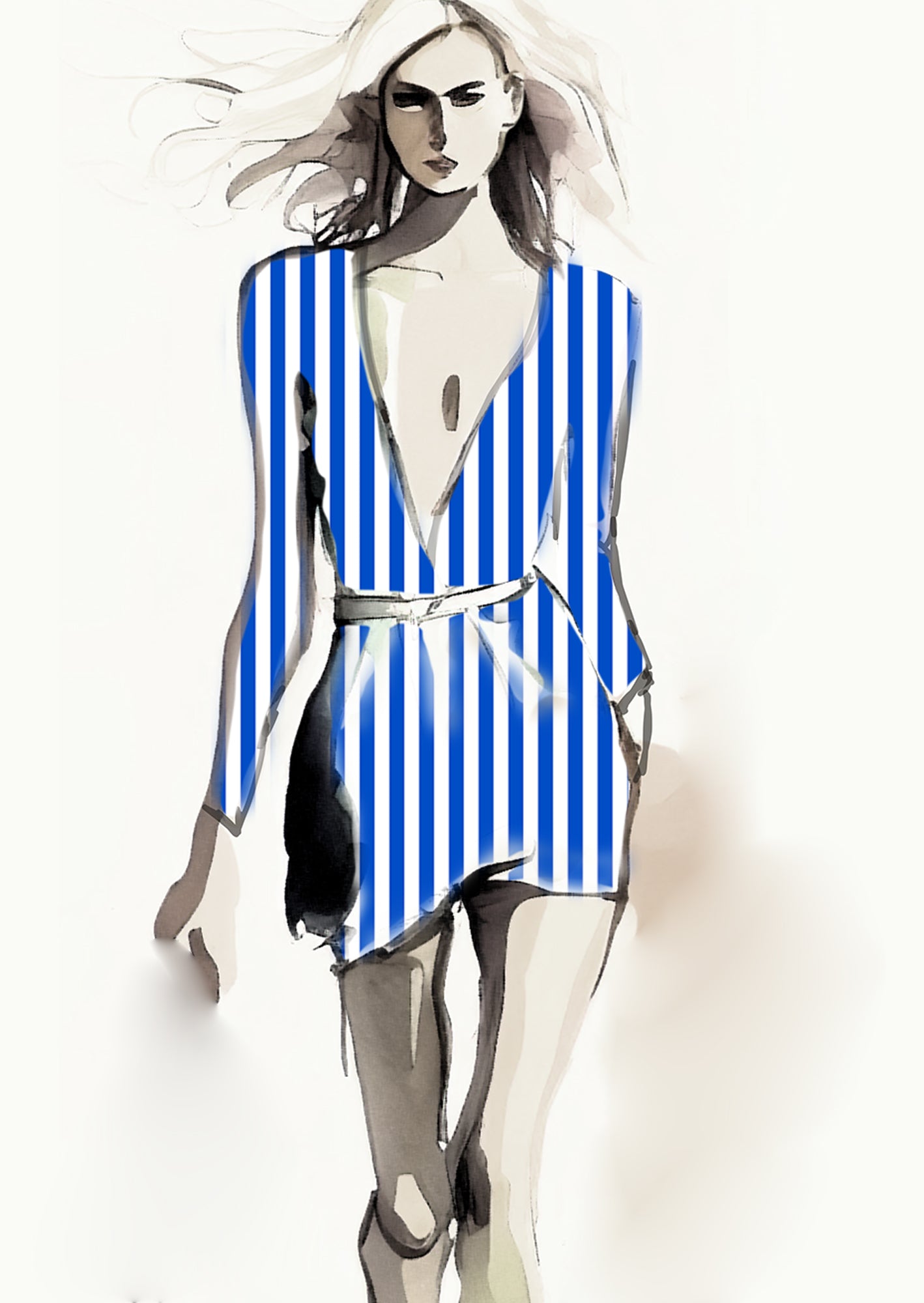 Stripe Vertical - 30mm - Cobalt & White