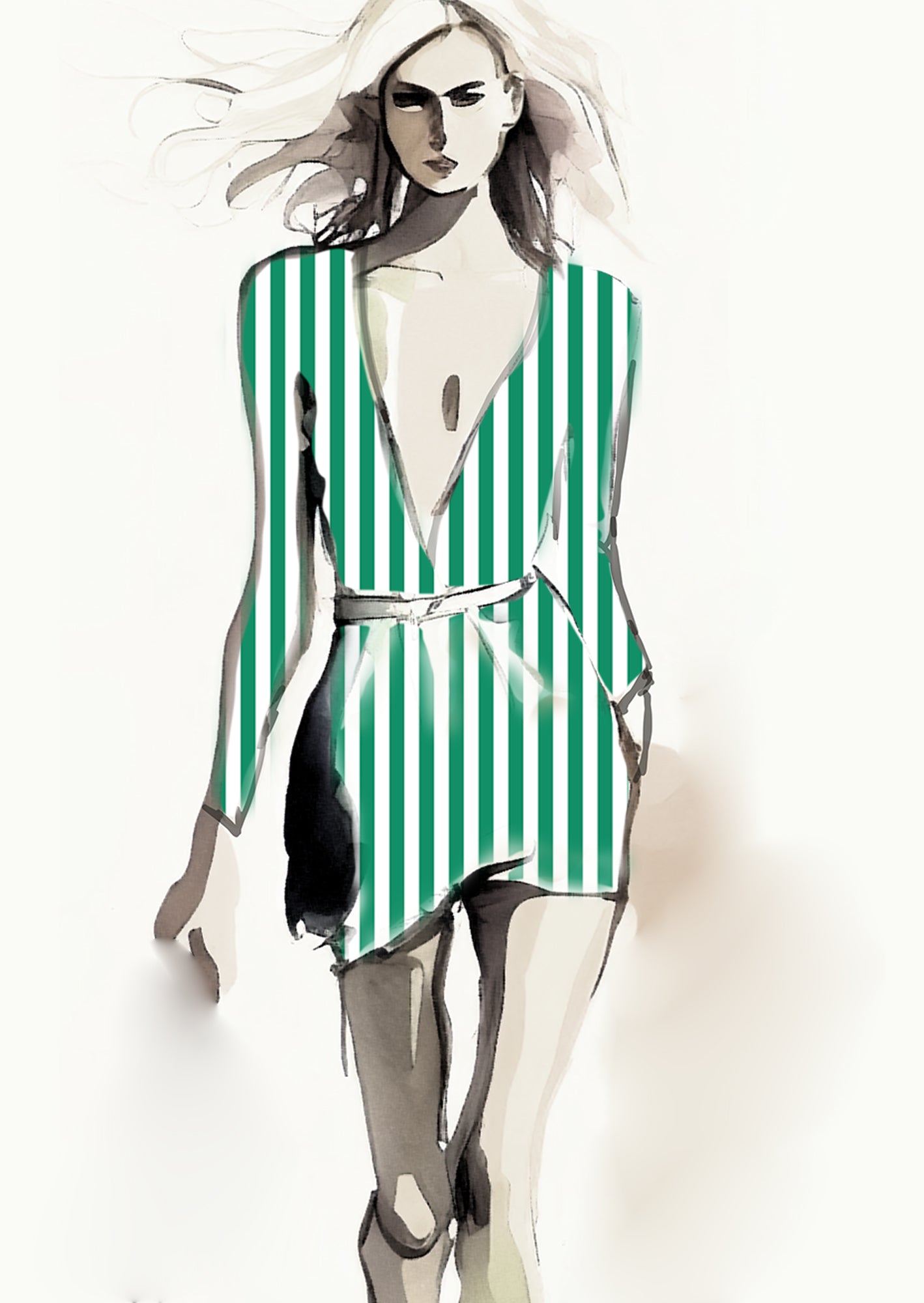 Stripe Vertical - 30mm - Fern Green & White