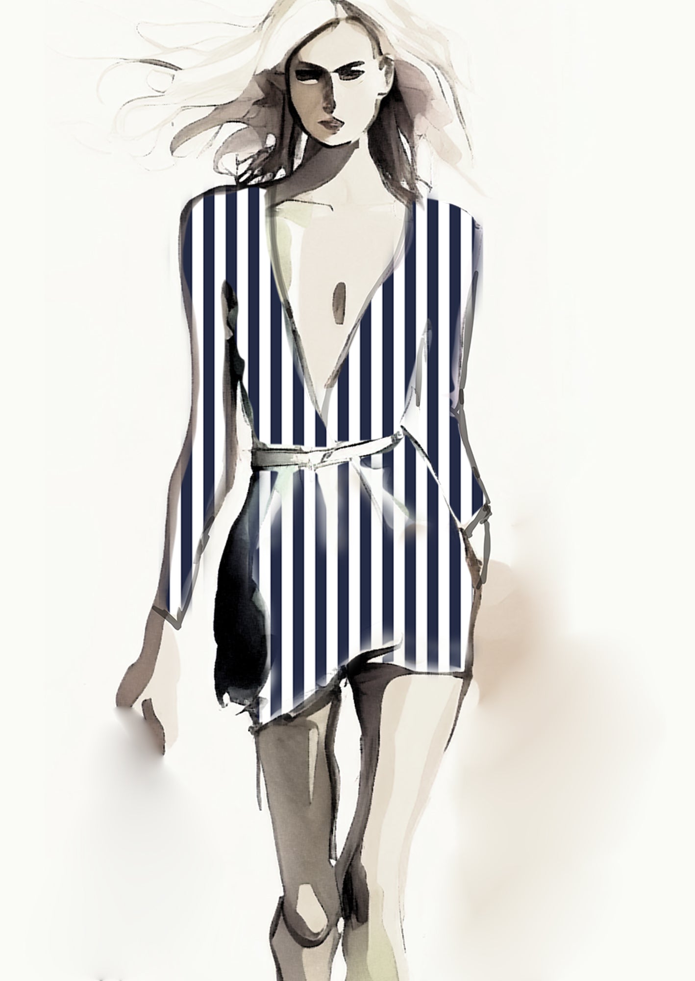 Stripe Vertical - 30mm - Navy Blue & White