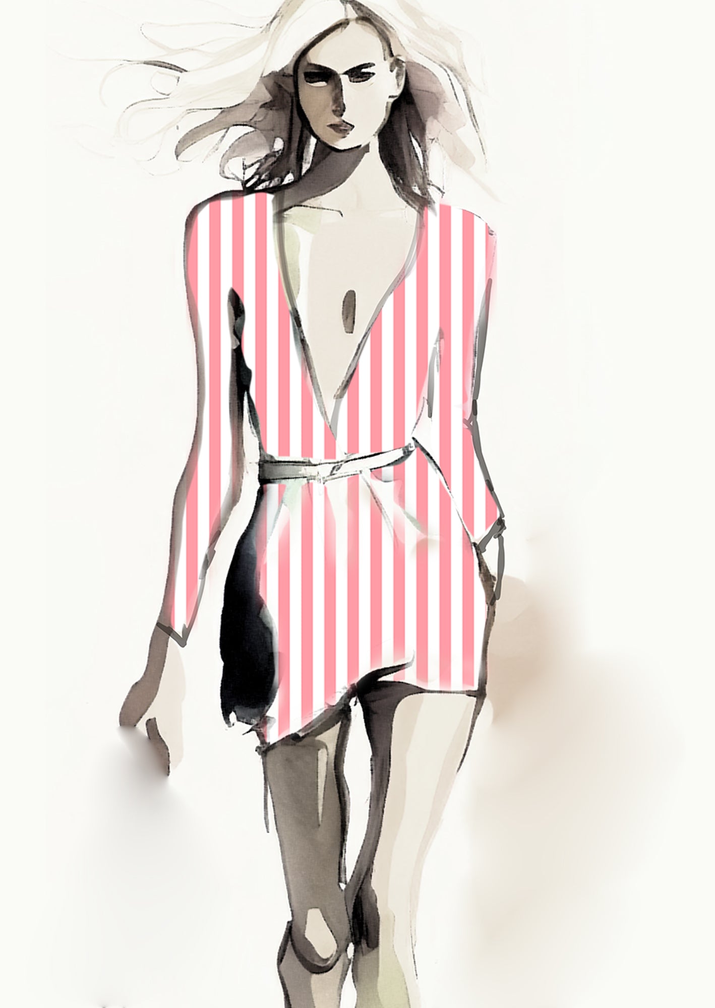 Stripe Vertical - 30mm - Rose & White