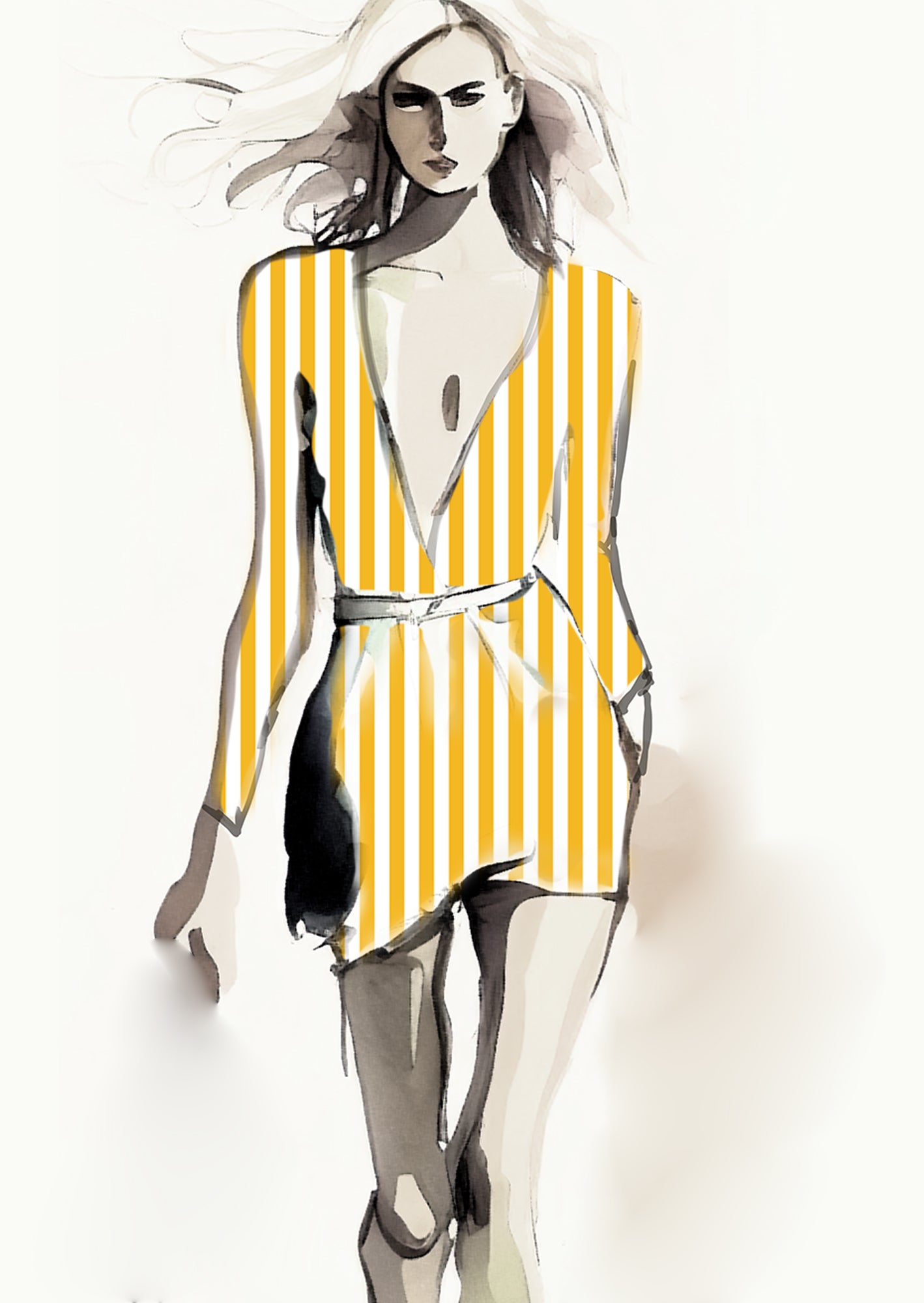 Stripe Vertical - 30mm - Sun Yellow & White