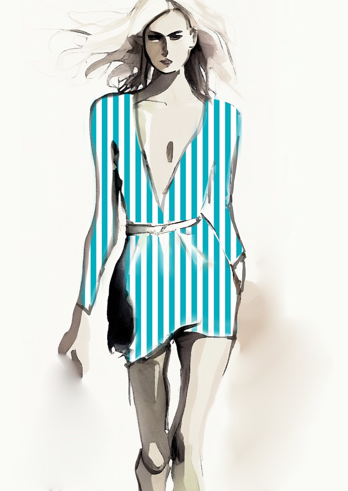 Stripe Vertical - 30mm - Teal & White