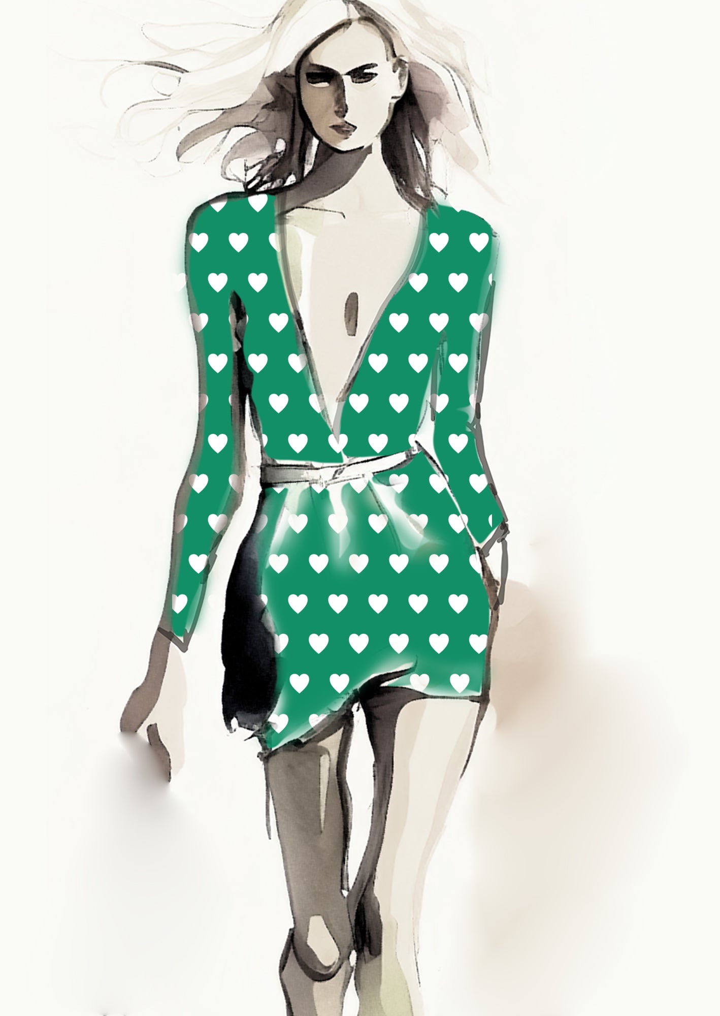 Heart Design - 3cm - Fern & White