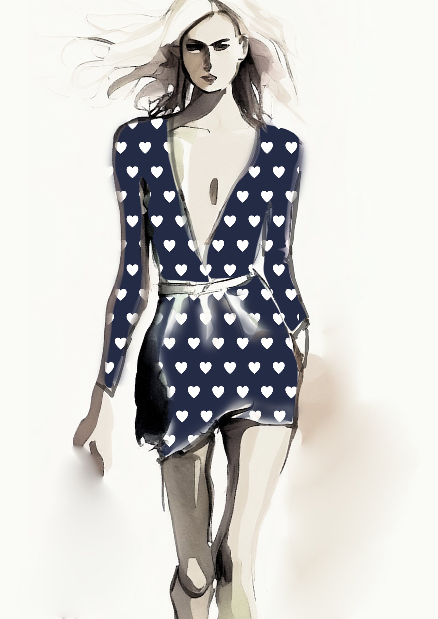Heart Design - 3cm - Navy & White