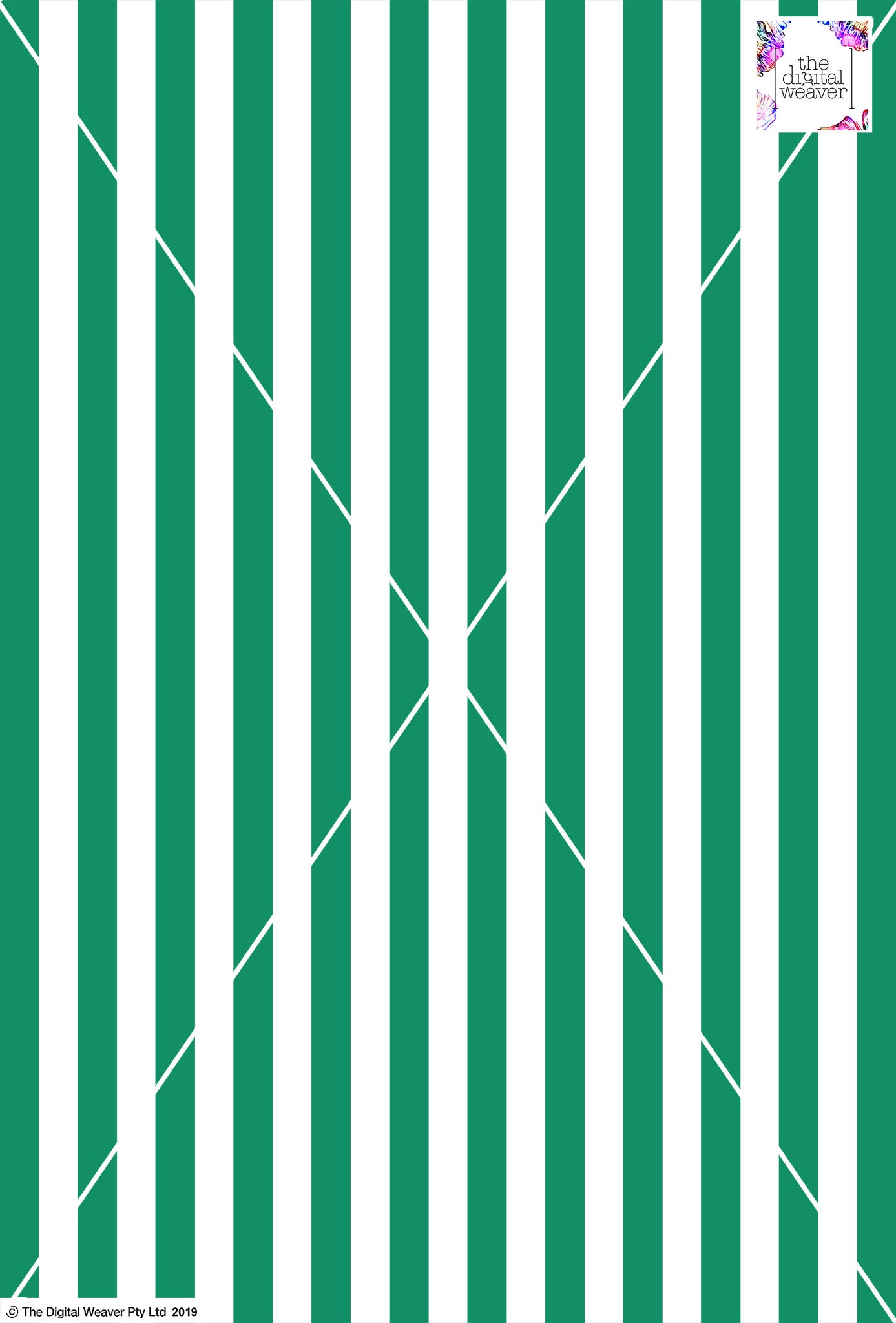 Stripe Vertical - 20mm - Fern Green & White