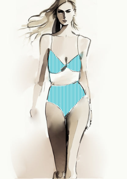 Stripe Vertical - 5mm - Teal & White