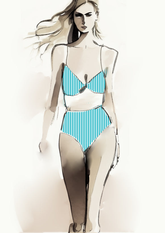 Stripe Vertical - 5mm - Teal & White