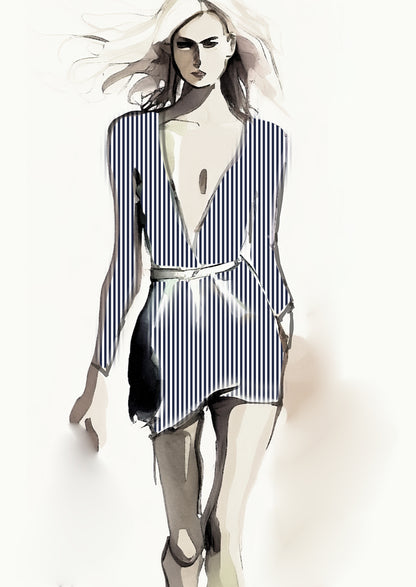 Stripe Vertical - 5mm - Navy Blue & White
