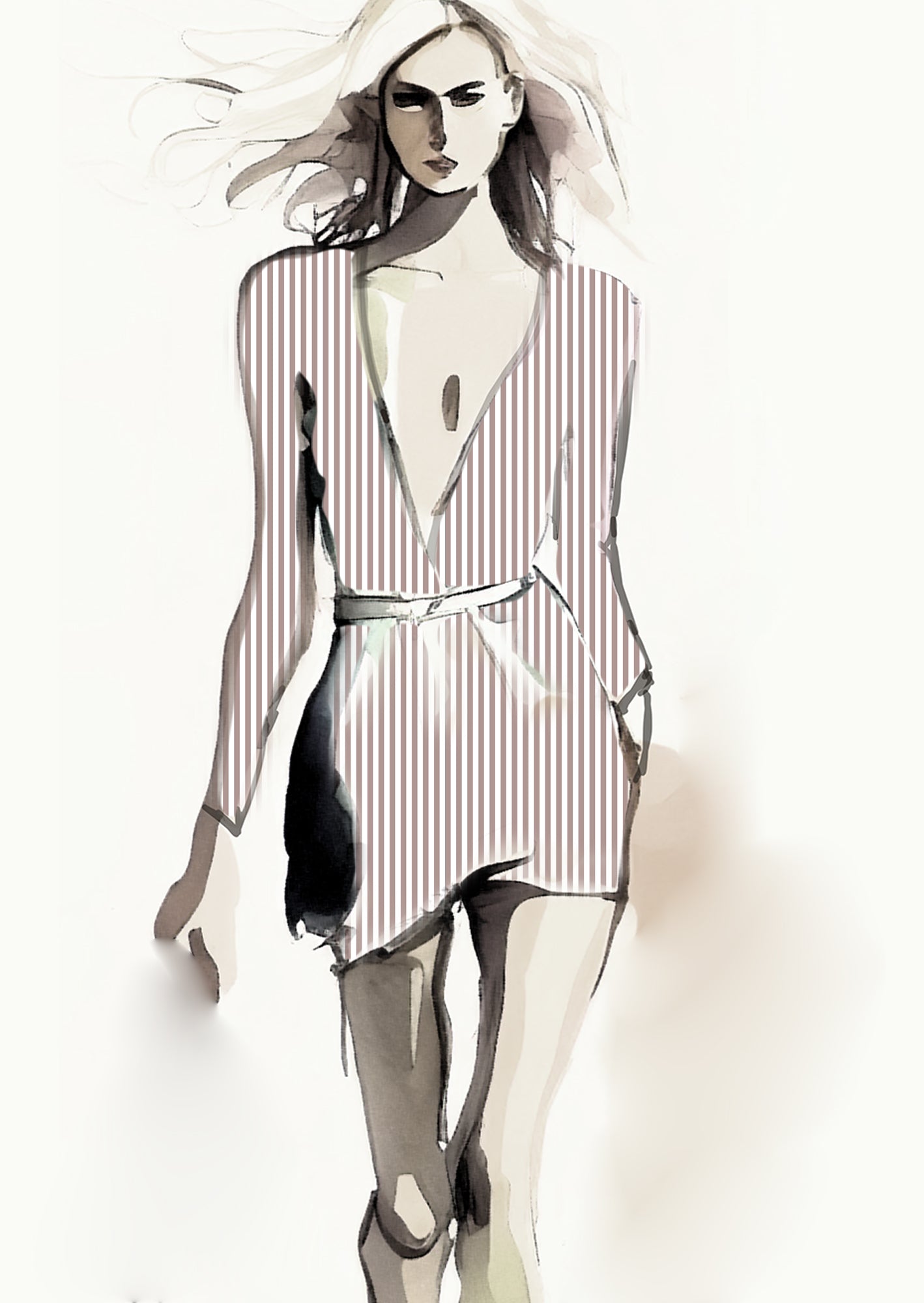 Stripe Vertical - 5mm - Latte & White