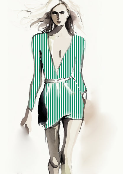 Stripe Vertical - 10mm - Fern Green & White