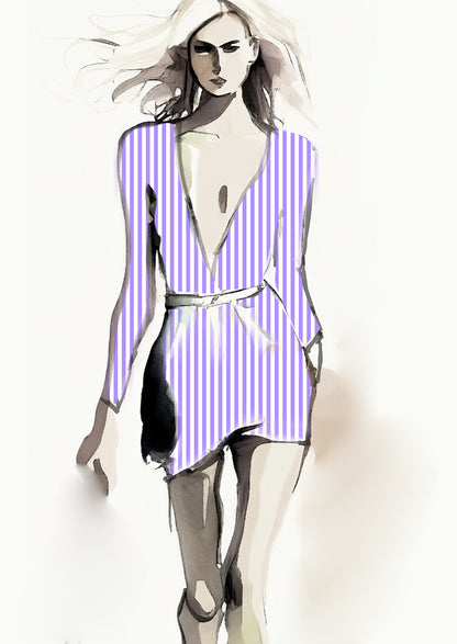 Stripe Vertical - 10mm - Lilac & White