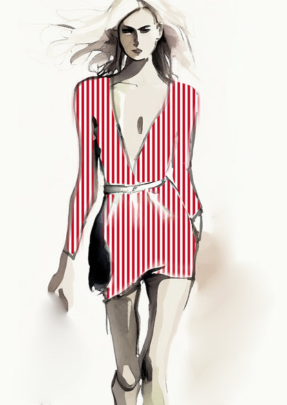 Stripe Vertical - 10mm - Ruby & White