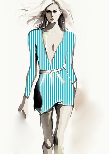 Stripe Vertical - 10mm - Teal & White