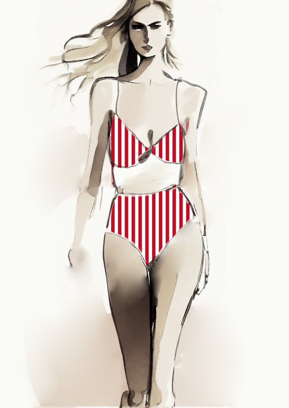 Stripe Vertical - 20mm - Ruby & White