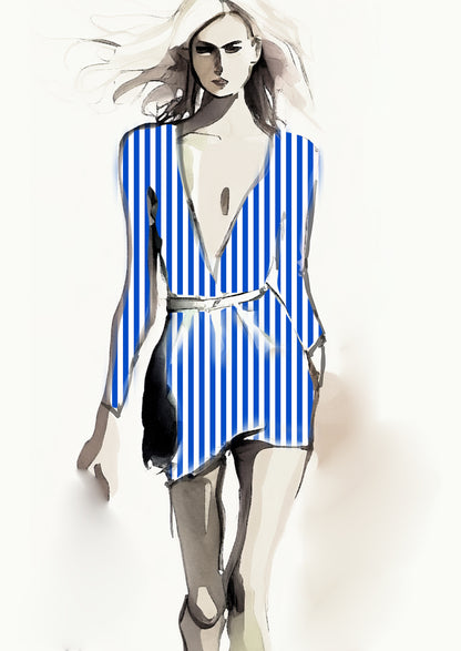 Stripe Vertical - 20mm - Cobalt & White