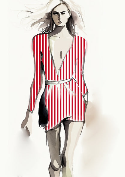 Stripe Vertical - 20mm - Ruby & White