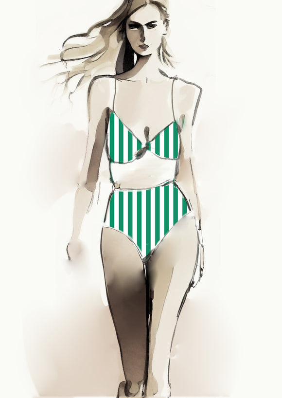 Stripe Vertical - 30mm - Fern Green & White