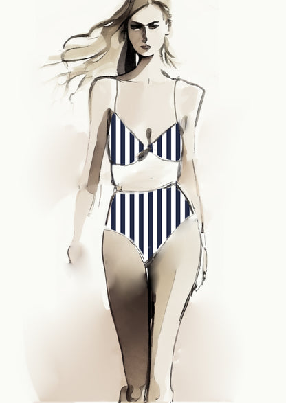 Stripe Vertical - 30mm - Navy Blue & White