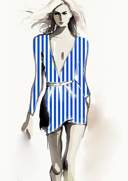 Stripe Vertical - 30mm - Cobalt & White