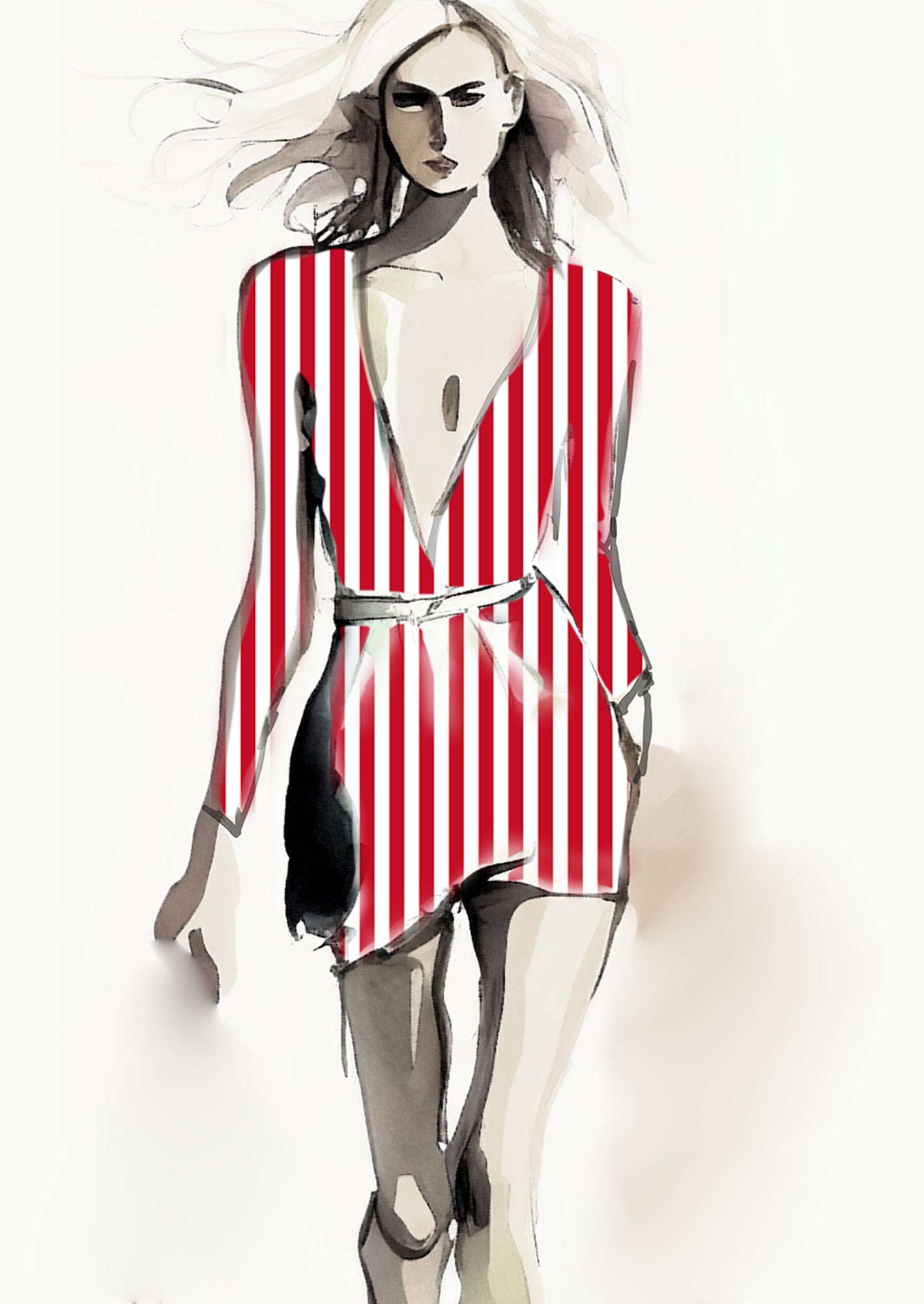 Stripe Vertical - 30mm - Ruby & White