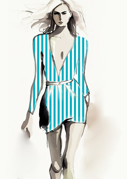 Stripe Vertical - 30mm - Teal & White