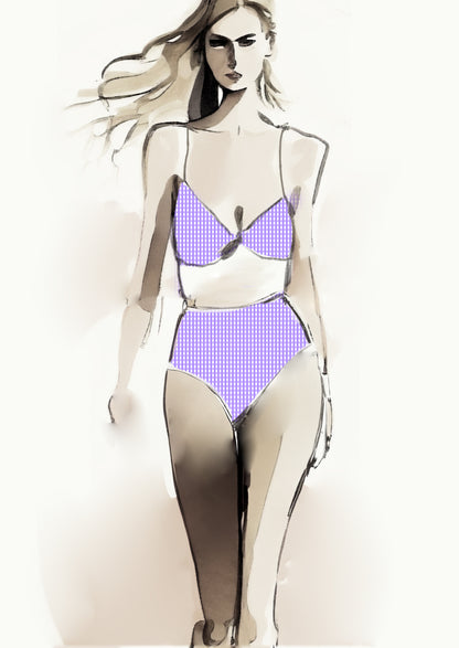 Gingham Check  - 5mm -  Lilac & White