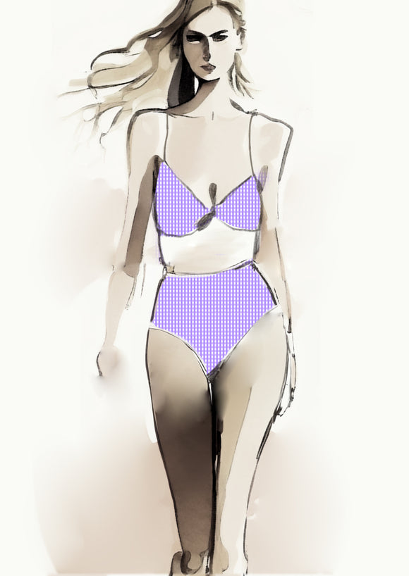 Gingham Check  - 5mm -  Lilac & White
