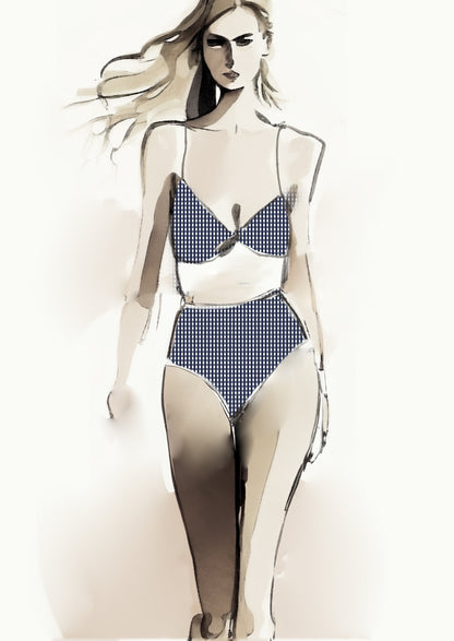 Gingham Check  - 5mm -  Navy & White