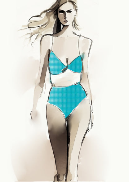 Gingham Check  - 5mm -  Teal & White