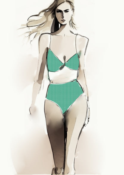 Gingham Check  - 5mm -  Fern & White