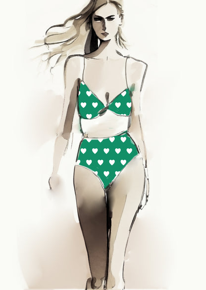 Heart Design - 3cm - Fern & White