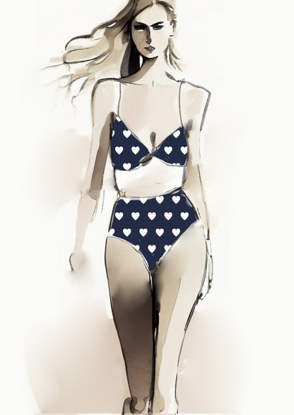 Heart Design - 3cm - Navy & White