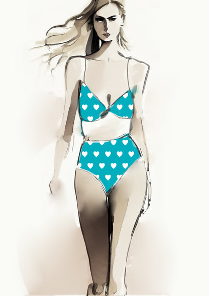 Heart Design - 3cm - Teal& White