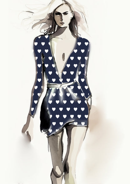 Heart Design - 3cm - Navy & White