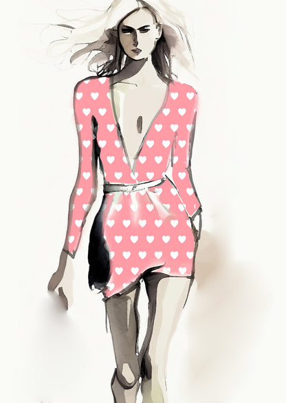 Heart Design - 3cm - Rose & White