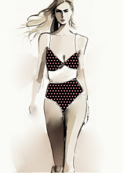 Heart Design - 1cm - Black & Rose