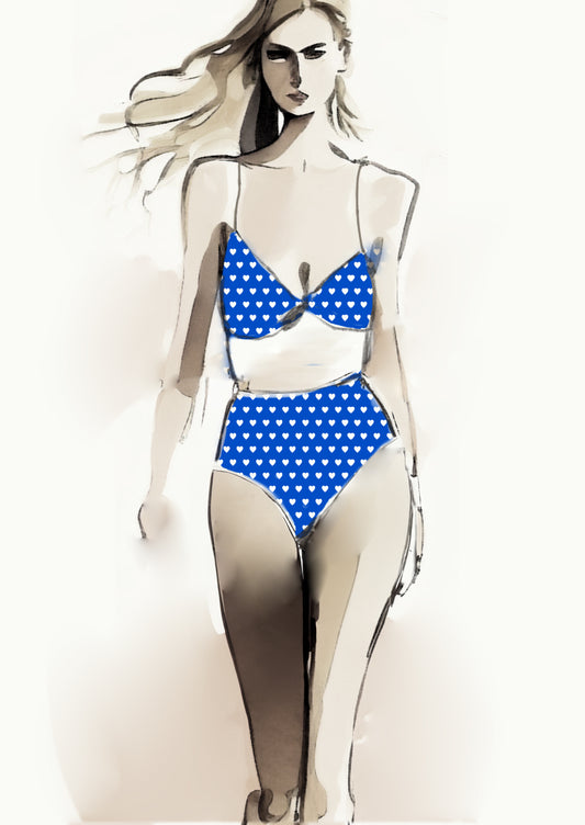 Heart Design - 1cm - Cobalt & White