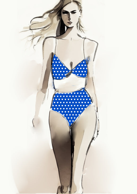Heart Design - 1cm - Cobalt & White