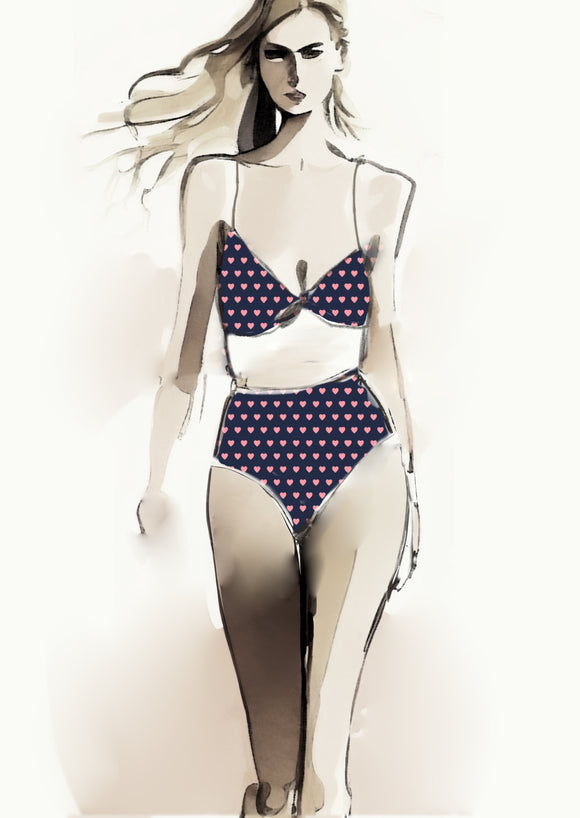 Heart Design - 1cm - Navy & Rose