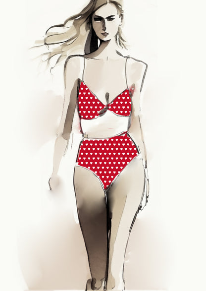 Heart Design - 1cm - Ruby & White