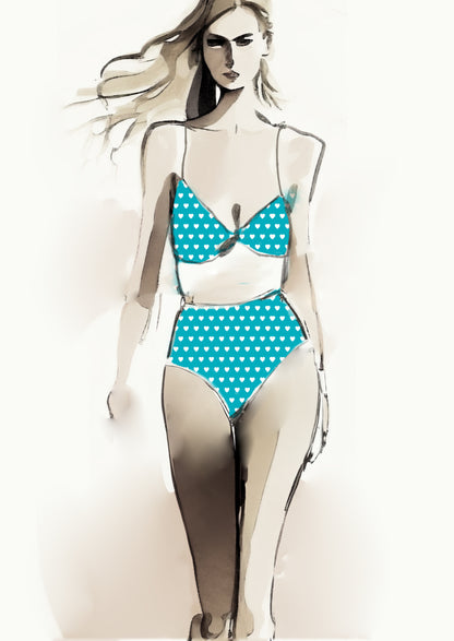 Heart Design - 1cm - Teal& White