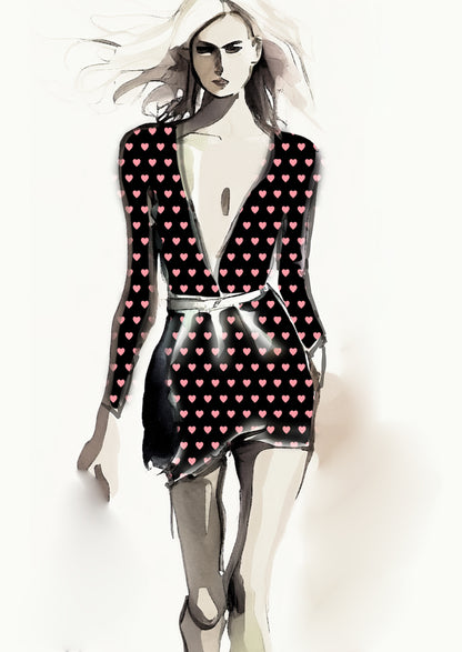 Heart Design - 2cm - Black & Rose