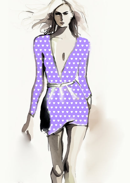 Heart Design - 2cm - Lilac & White