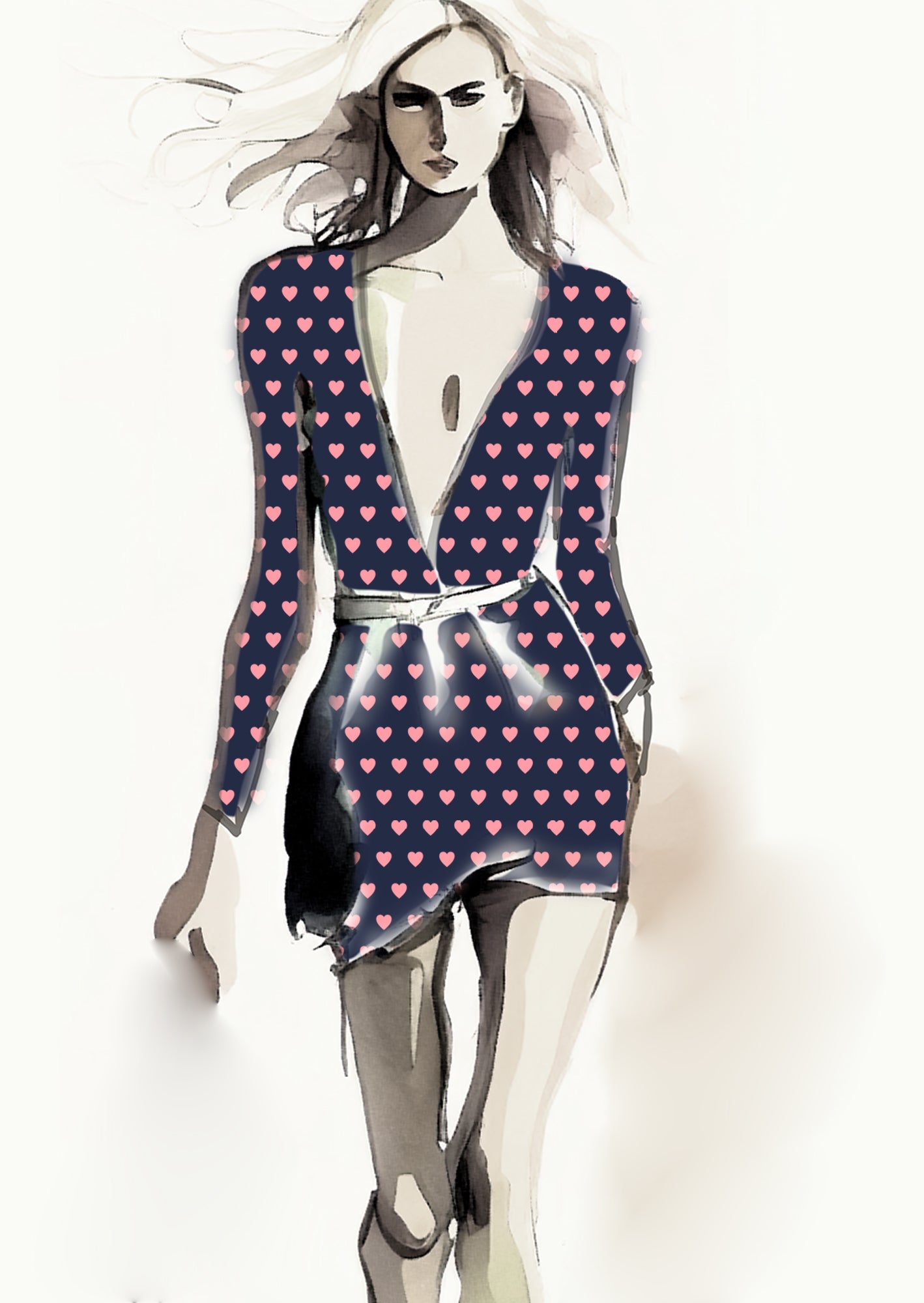 Heart Design - 2cm - Navy & Rose