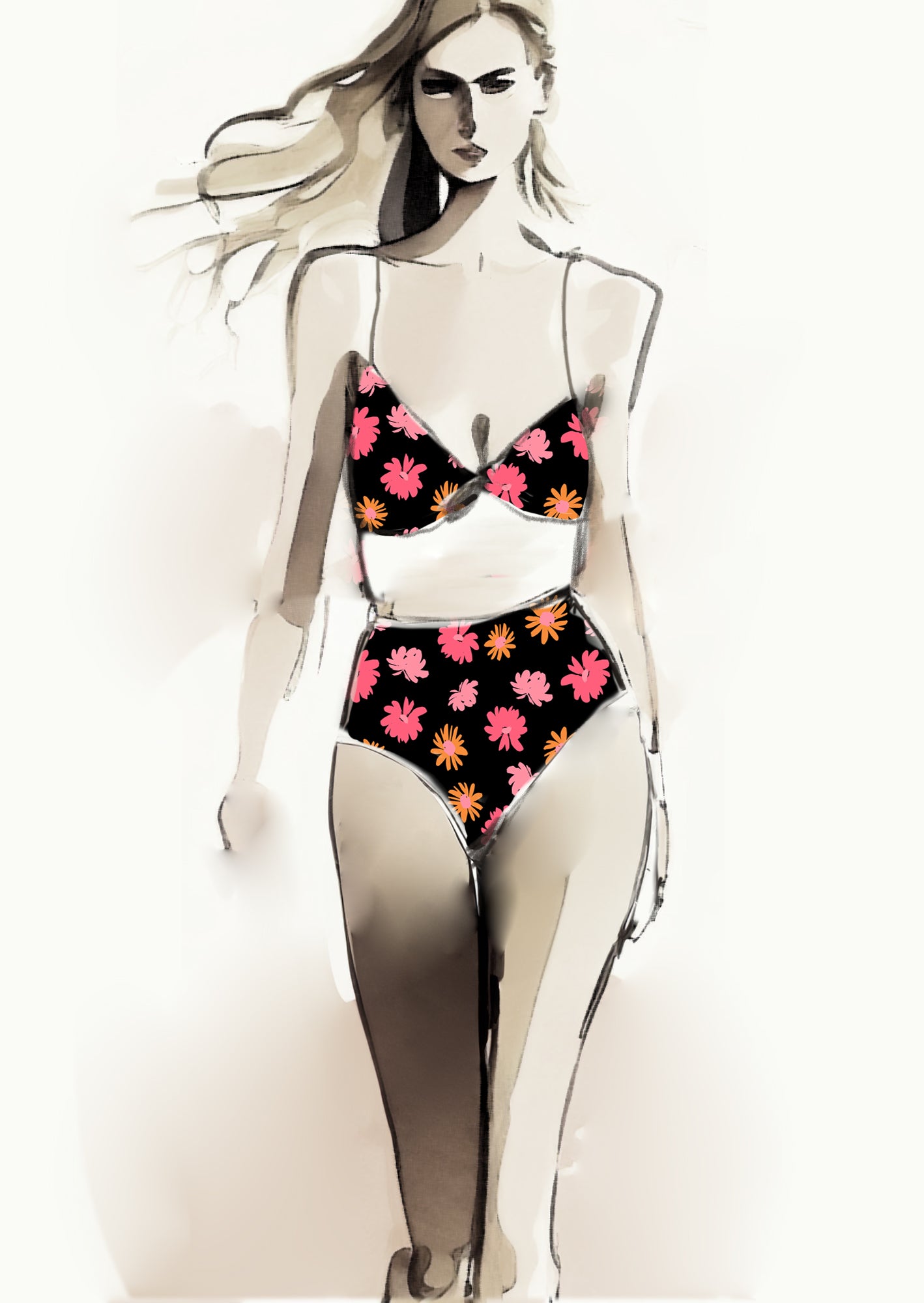 Retro Floral - 40mm - Black & Pinks