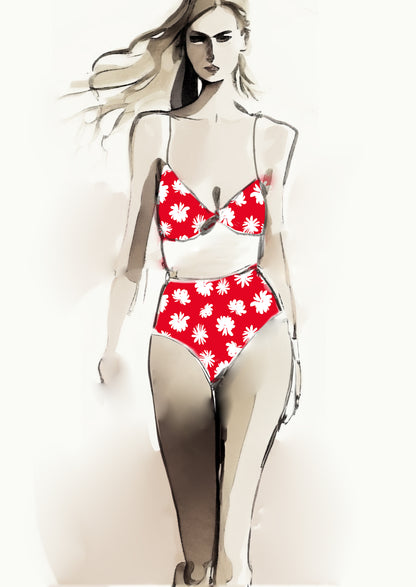 Retro Floral - 40mm - Red & White